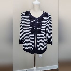 CJ Banks Black and White Striped Cardigan Size X